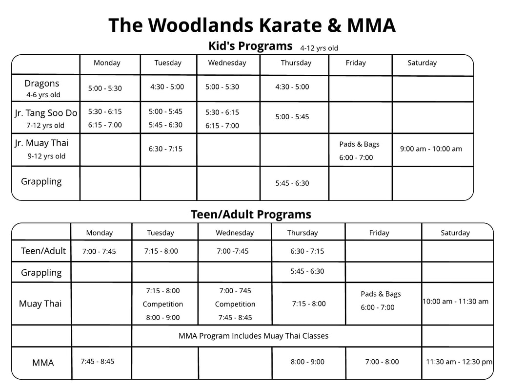 karate class schedule
